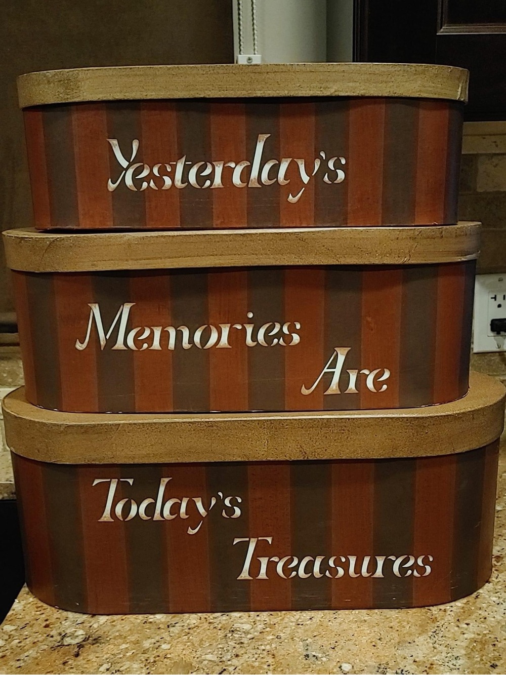 Vintage Style Red & Brown Striped Decorative Storage Trunks - Brand: